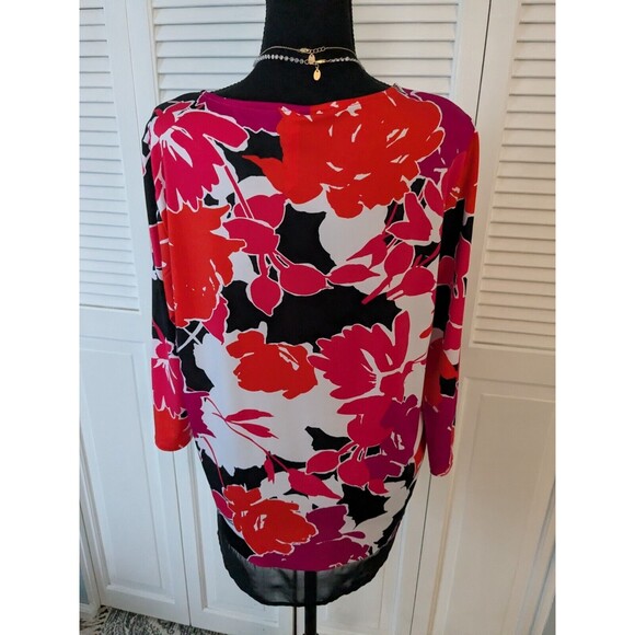New York Collection Top Womens L Abstract Pink Black Floral Blouse Studded Artsy - Picture 7 of 12